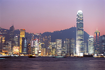 Skyline of Central, Hong Kong Island, at dusk, Hong Kong, China, Asia