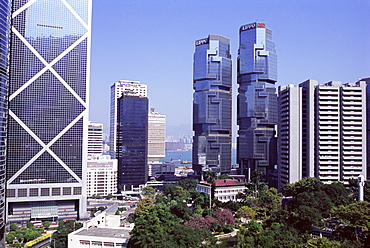 Bank of China building on left, and Lippo Towers on the right, Central, Hong Kong Island, Hong Kong, China, Asia