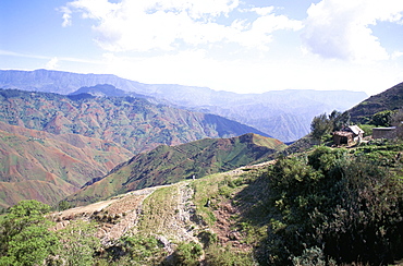 Terraces on slopes of mountain interior at 1800m altitude, Bois d'Avril, Haiti, island of Hispaniola, West Indies, Central America