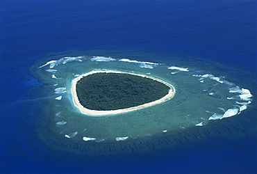 Aerial of reef formation and island, Fiji, Pacific Islands, Pacific