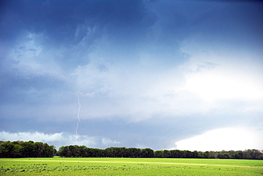 Cloud to ground lightning flash or strike, Oklahoma, United States of  America, North America