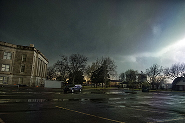 Supercell thunderstorm turns the four o'clock sunshine to darkness on April 17 2013 in the centre of Lawton, Oklahoma, United States of America, North America