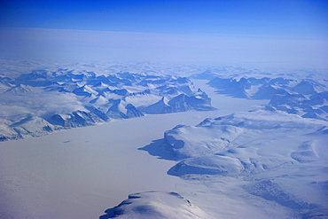 Aerial of the west coast and interior of Baffin Island, Nunavut, Canada, North America