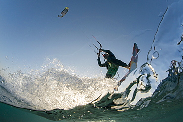 Kite surfing on Red Sea coast of Egypt, North Africa, Africa