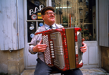 Man playing the accordion, Perigord, Aquitaine, France