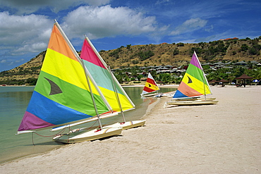 Sailing boats on the beach at the St. James Club, Antigua, Leeward Islands, West Indies, Caribbean, Central America