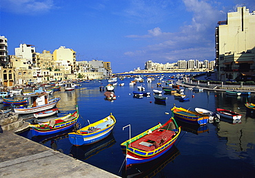 Boats Moored in Saint Julians Bay, Malta