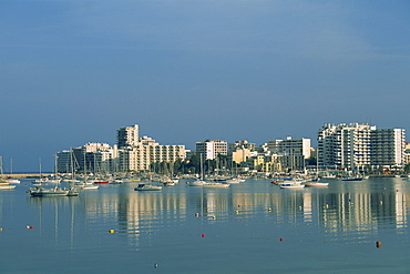 Skyline and marina, San Antonio Bay, Ibiza, Balearic Islands, Spain, Mediterranean, Europe