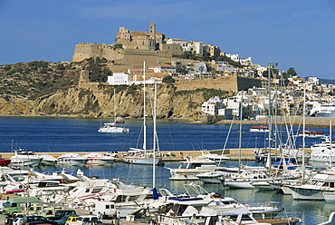 Ibiza Town skyline and marina, Ibiza, Balearic Islands, Spain, Mediterranean, Europe