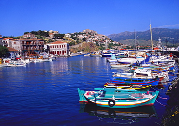 Sailboats Moored at Molyvos Harbour, Lesvos, Greece