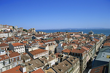 Aerial view over city skyline, from the Santa Justa Lift, Lisbon, Portugal, Europe