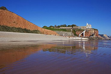 Jacob's Ladder, Clock Tower and Sidmouth Beach, Devon, England, United Kingdom, Europe