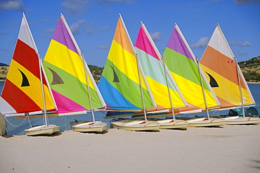 Sail boats on the beach, St. James Club, Antigua, Caribbean, West Indies, Central America