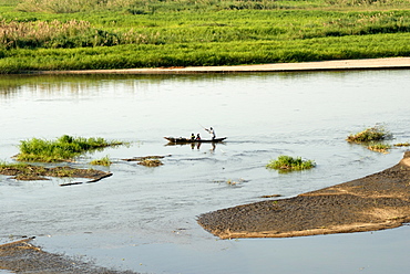 Canoe on the Zambezi River, Caia, Mozambique, Africa