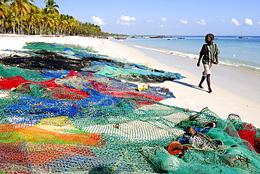 Fishing nets on the beach, Pangane beach, Mozambique, Africa