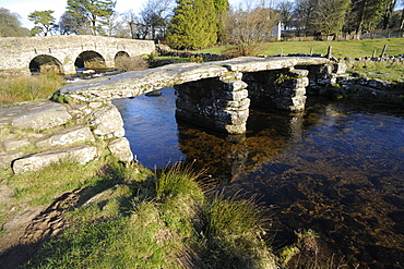 Clapper bridge at Postbridge, Dartmoor National Park, Devon, England, United Kingdom, Europe