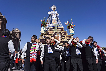 The festivities of Corpus Christi, the most important religious festival in Peru, held in Cuzco, Peru, South America