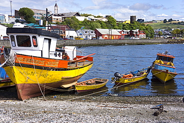 Tthe fishing harbour of Ancud, Island of Chiloe, Chile, South America