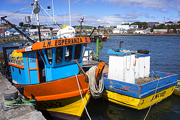 Tthe fishing harbour of Ancud, Island of Chiloe, Chile, South America