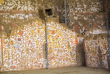 Huaca del Sol y de la Luna, precolombian (Moche) structure, polychrome friezes, Peru, South America