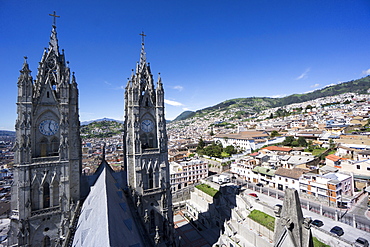 Basilica del Voto Nacional (Basilica of the National Vow), and city view, Quito, Ecuador, South America