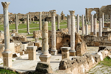 Overview of Hadrianic bath, Leptis Magna, UNESCO World Heritage Site, Libya, North Africa, Africa