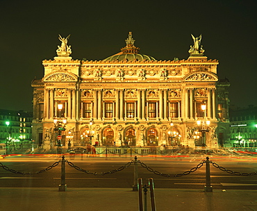 Facade of L'Opera de Paris, illuminated at night, Paris, France, Europe