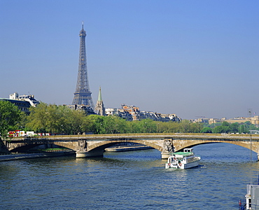 The River Seine and Eiffel Tower, Paris, France, Europe