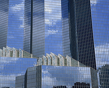 Glass exterior of a modern office building, La Defense, Paris, France, Europe