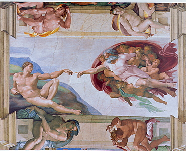 Michelangelo, The Creation of Adam in the Sistine Chapel, Vatican, Rome, Lazio, Italy, Europe