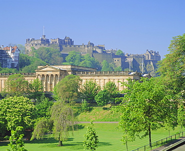 National Gallery and the Castle, Edinburgh, Lothian, Scotland, UK