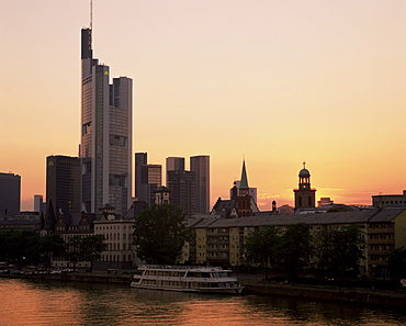 City skyline at sunset, Frankfurt am Main, Germany, Europe