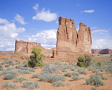 The Organ (right) and the Tower of Babel (left), Arches National Park, Utah, USA