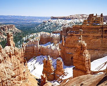 Pinnacles and rock formations caused by erosion, in the Bryce Canyon National Park, in Utah, USA 