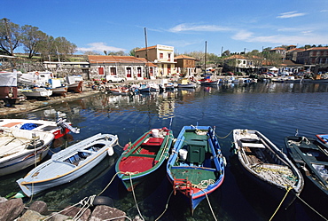 Skala Polichnitos boats and harbour, Lesbos, Greece, Europe