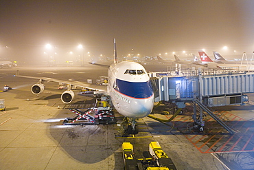 Boeing 747-400 Jumbo jet airliner of Cathay Pacific Airways at Hong Kong International Airport at night, Hong Kong, China, Asia