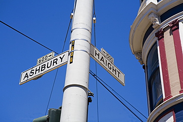 Road sign at junction of Haight and Ashbury Streets, Haight Ashbury, San Francisco, California, United States of America, North America