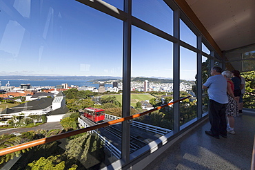 Viewing area, new top terminus station for Wellington Cable Car, Kelburn, Wellington, North Island, New Zealand, Pacific