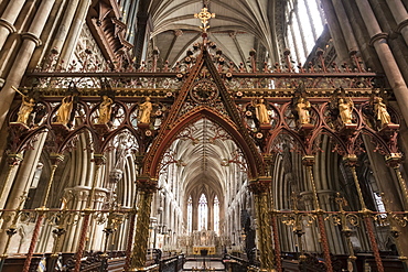 Quire seen through the Skidmore screen, Lichfield Cathedral, Staffordshire, England, United Kingdom, Europe