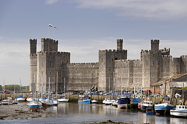 Caernarfon Castle from the southeast, UNESCO World Heritage Site, Wales, United Kingdom, Europe