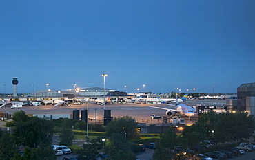 Manchester Airport at dusk, Manchester, England, United Kingdom, Europe