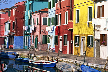 Canalside houses Burano Island, Venice, Veneto, Italy, Europe