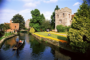 Punting on the River Stour, Canterbury, Kent, England, United Kingdom, Europe