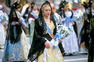 Procession of Falleros, Las Fallas fiesta, Valencia, Spain, Europe