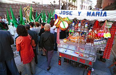 Malaga-Spain - Easter Week (Semana Santa) - A stall selling trinkets on Palm Sunday 