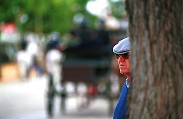 Seville - Spain - The Feria de Abril - Seville Fair - An onlooker watching the carriage parade 