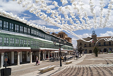 Main square decorated for a fiesta, Almagro, Castilla-La Mancha, Spain, Europe