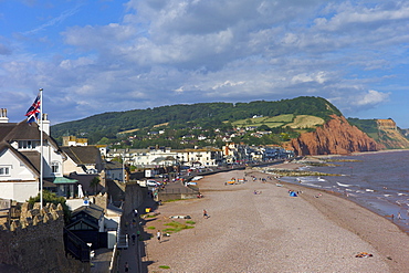 Beach and cliffs on the Jurassic Coast, UNESCO World Heritage Site, Sidmouth, Devon, England, United Kingdom, Europe