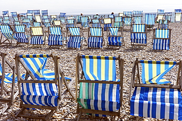 Deckchairs on the beach at Beer, Devon, England, United Kingdom, Europe 