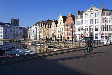 Buildings on Korenlei, Ghent, East Flanders, Belgium, Europe